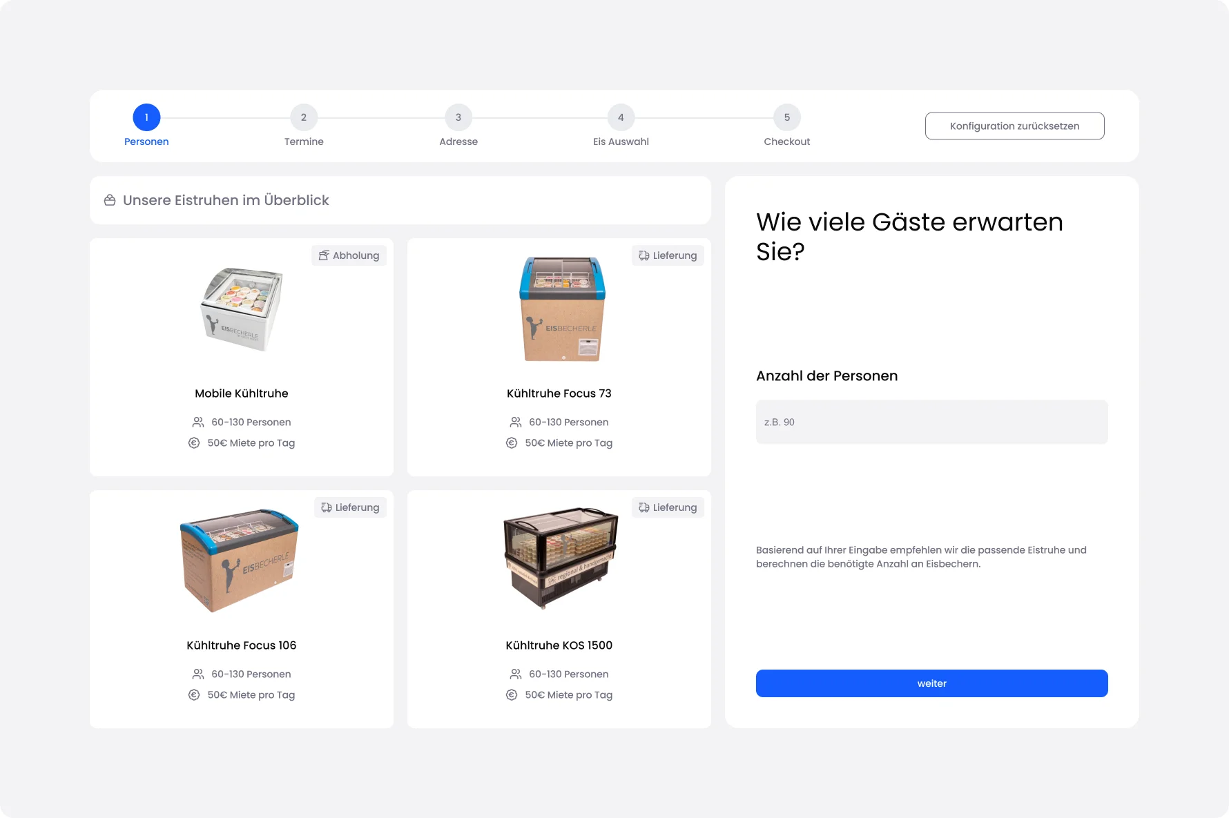 Eventbuchungssystem – Schritt 1 Personenanzahl bestimmen