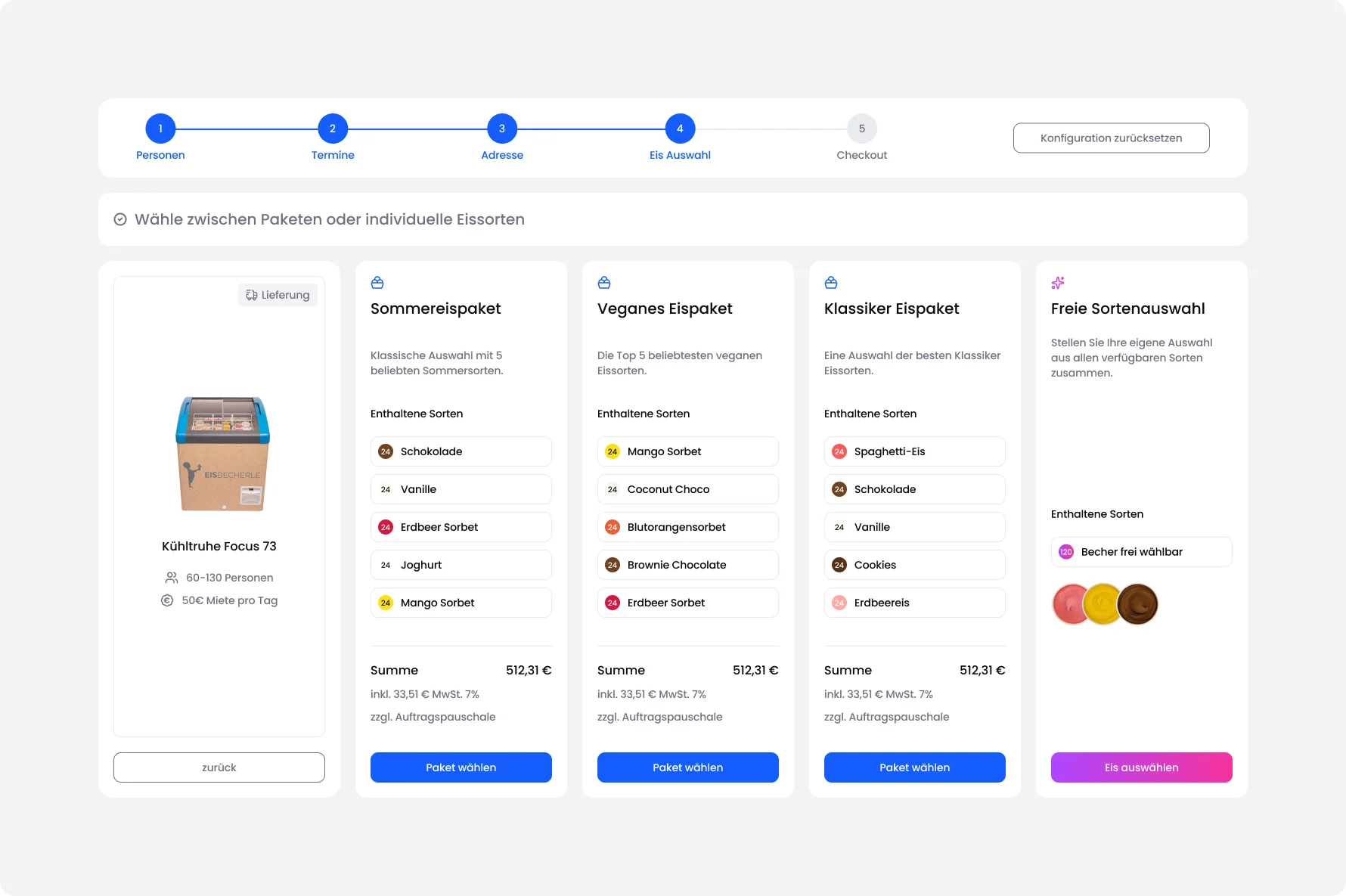Eventbuchungssystem – Schritt 4 Eispaket wählen